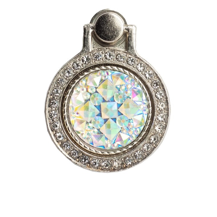 Telefontartó műgyémánttal, 360-ban forgatható, ezüst/fehér