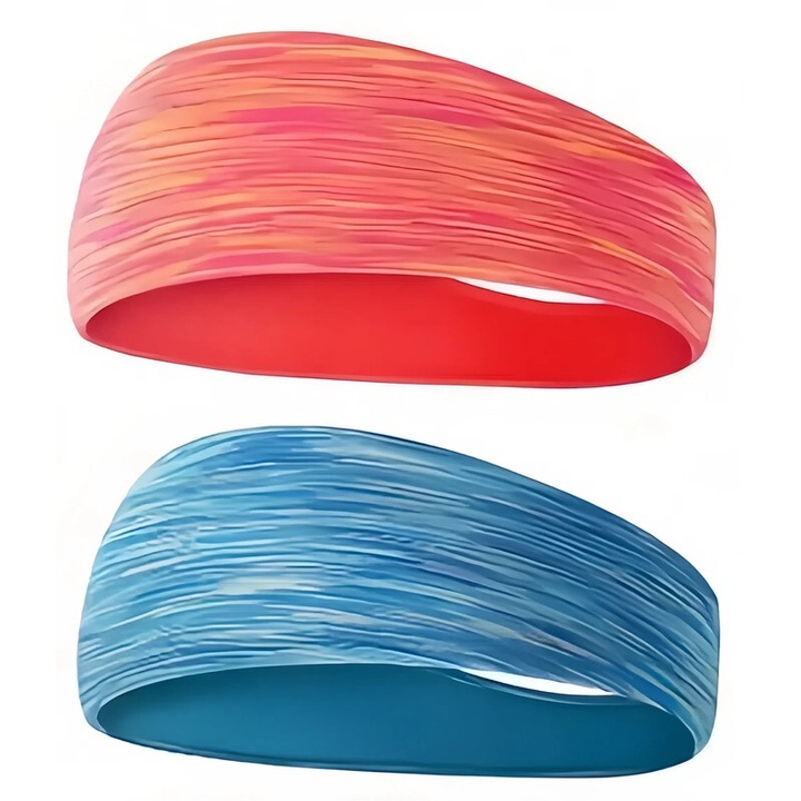 Set 2 Bandane Sport, Unisex, Elastan si Nylon, Absorbtie Rapida a Transpiratiei, Multicolor