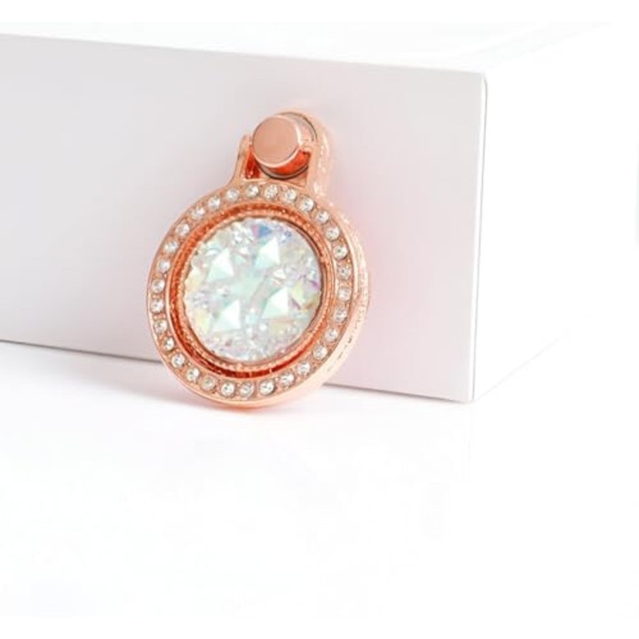 360 fokban forgatható telefontartó, műgyémánt, rózsaszín arany/fehér