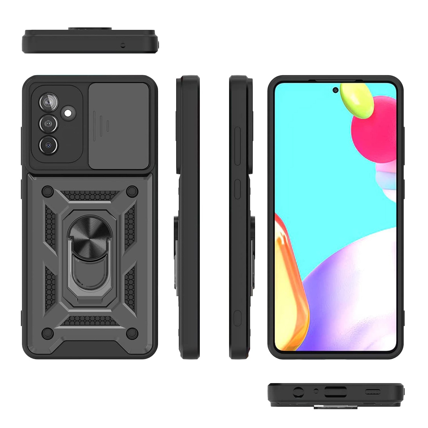 Husa pentru Samsung Galaxy A36 5G DaDen Hybrid Armor Kickstand, Slider Camera, Antisoc, Protectie Superioara, Albastru