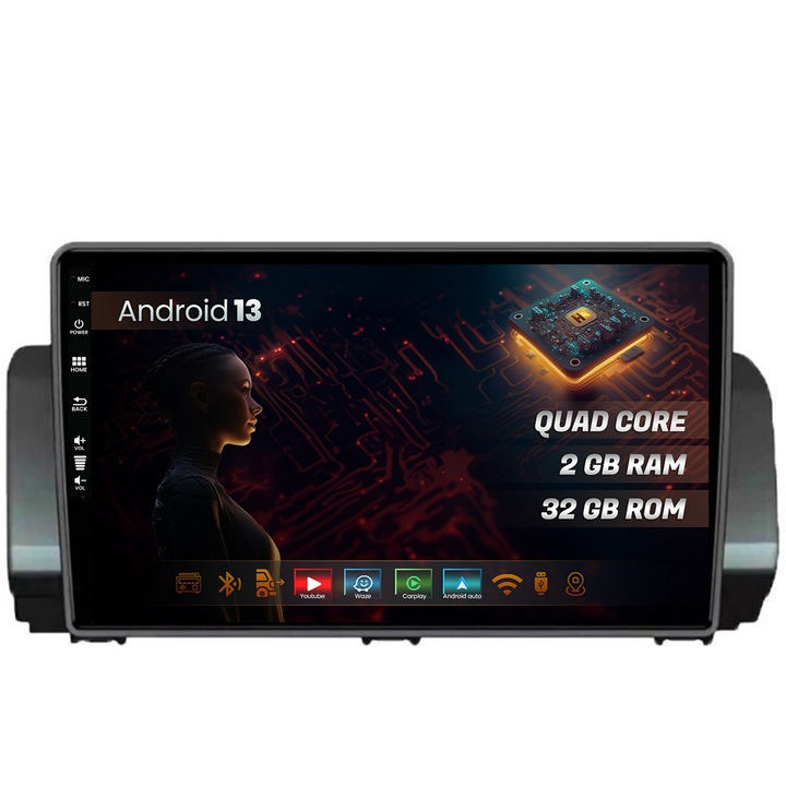 Navigatie HUB64 Dacia Sandero (2021-Prezent), 2GB RAM, Android 13, GPS, Wi-FI, Carplay, Android Auto, USB, Bluetooth, Radio, Waze, Touchscreen, 10.1 inch