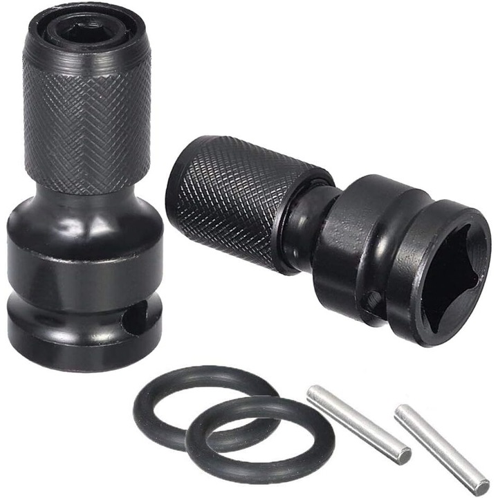 Set de 2 adaptoare mandrina, JENUOS, convertor 1/2" patrat la 1/4" hexagonal, otel, lungime 50mm, negru