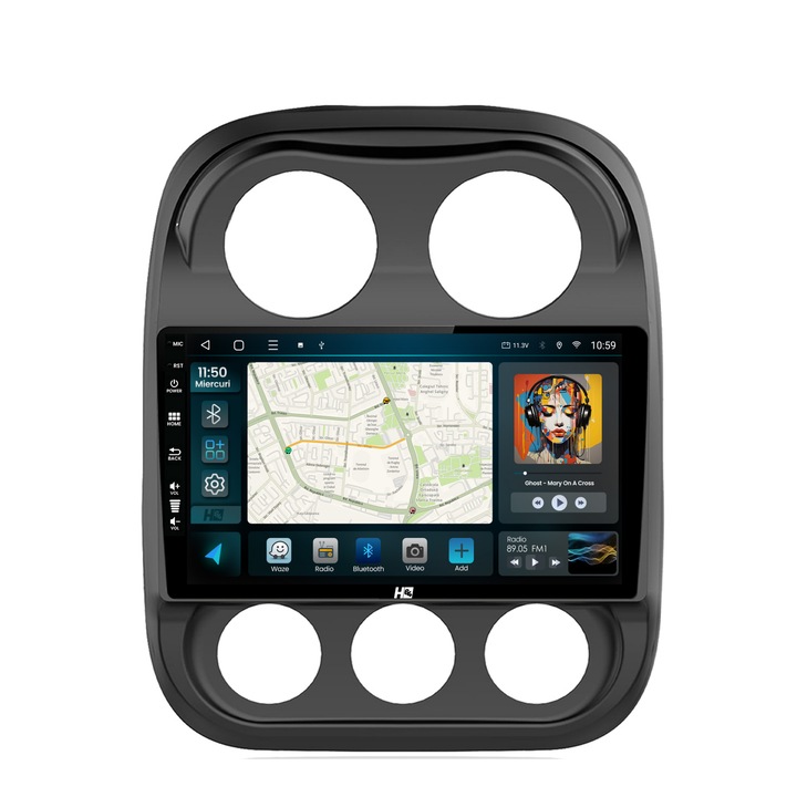 Navigatie HUB64 Jeep Compass (2016, ), 4GB RAM, Android 13, Quadcore, DSP, GPS, Wi-FI, Carplay, Android Auto, USB, Bluetooth, Waze, Touchscreen, 10.1 Inch