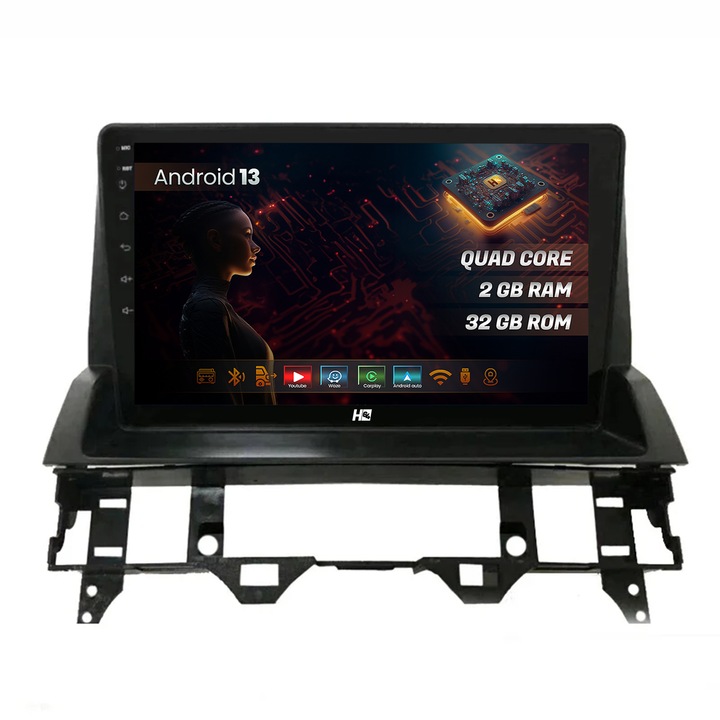 Navigatie HUB64 Mazda 6 (2002-2008), 2GB RAM, Android 13, GPS, Wi-FI, Carplay, Android Auto, USB, Bluetooth, Radio, Waze, Touchscreen, 10.1 inch