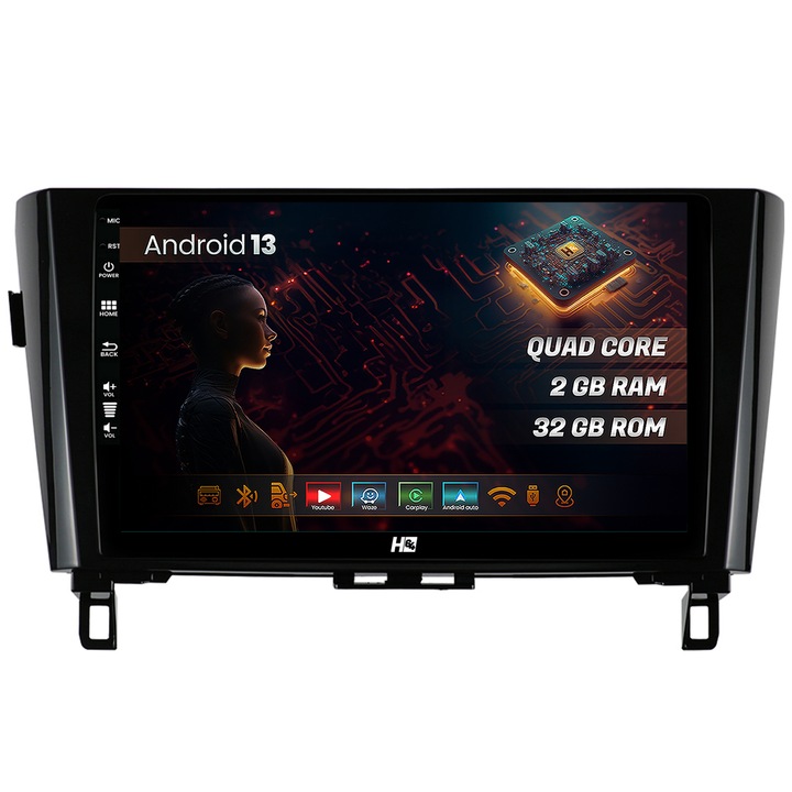 Navigatie HUB64 Nissan Qashqai, X-Trail (2013, ), 2GB RAM, Android 13, GPS, Wi-FI, Carplay, Android Auto, USB, Bluetooth, Radio, Waze, Touchscreen, 10.1 inch