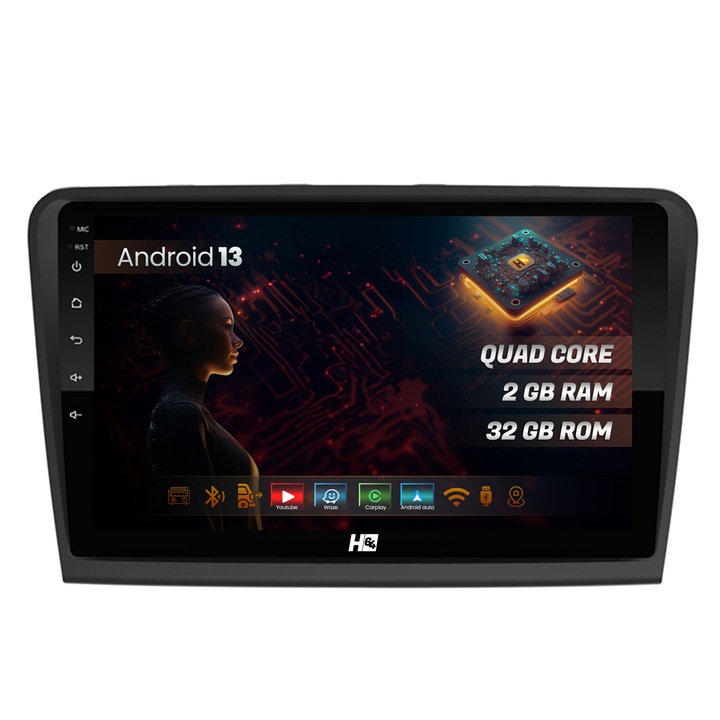 Navigatie HUB64 Skoda Superb 2 (2008-2015), 2GB RAM, Android 13, GPS, Wi-FI, Carplay, Android Auto, USB, Bluetooth, Radio, Waze, Touchscreen, 10.1 inch