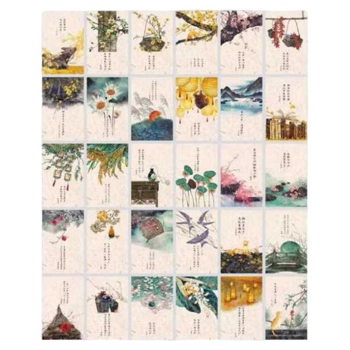 Carte postala chineza, poezie clasica, eleganta orientala, set
