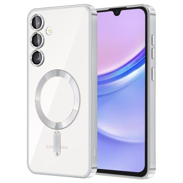 Husa pentru Samsung Galaxy A55 5G cu Magsafe integrat, SKYDDAR Luxury Shield - Argintiu