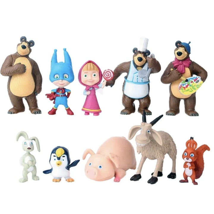 Комплект от 10 фигурки Маша и Мечока, Mystery Box, Tnagora®, 6 cm