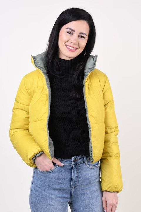 Geaca Only reversibila Reverse Puff Snake, Verde/Galben