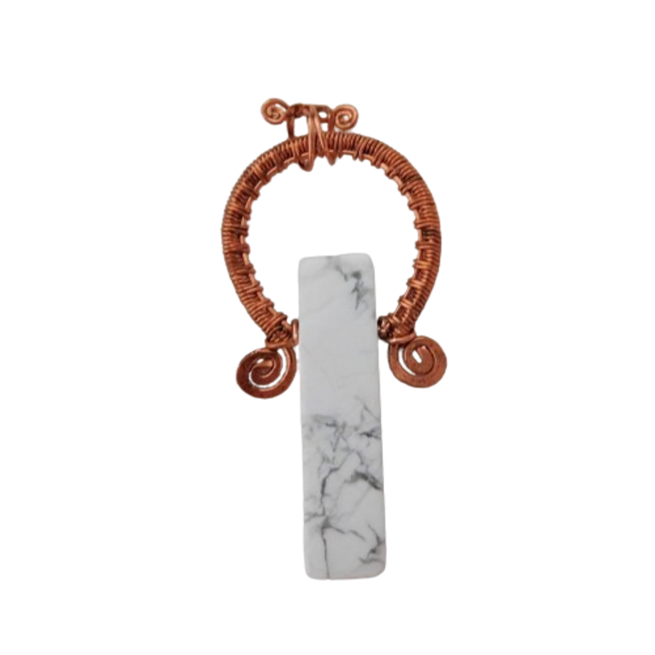 Pandantiv unisex, ring din cupru cu howlit