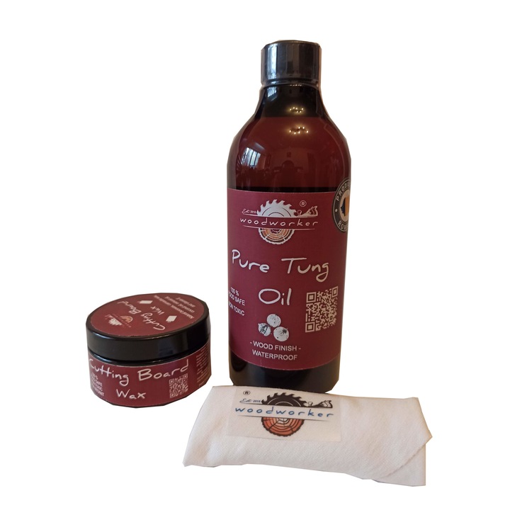 Tömörfa bútor kikészítő-viaszoló készlet, Mix'N Match Pure Tung Oil & Cutting Board Wax, 500ml/100ml, pamutszövet, élelmiszer-biztonságos, nem mérgező, aprítók, famegmunkáló