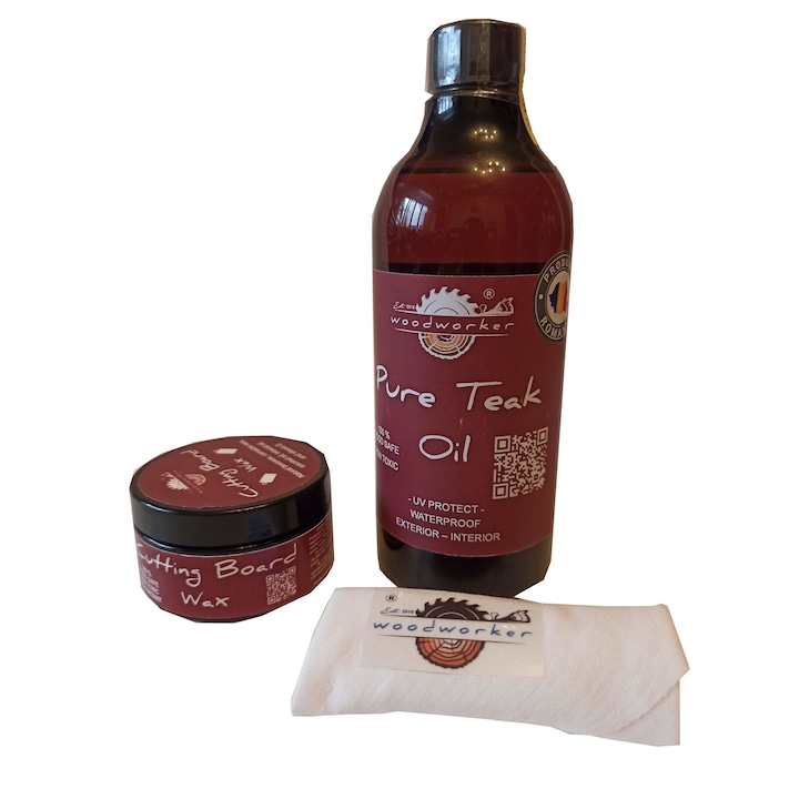 Tömörfa bútor befejező-viaszoló készlet, Mix'N Match Pure Teak Oil&Cutting Board Wax, 500ml/100ml, pamutszövet, élelmiszer-biztonságos, nem mérgező, belső, külső, faipari