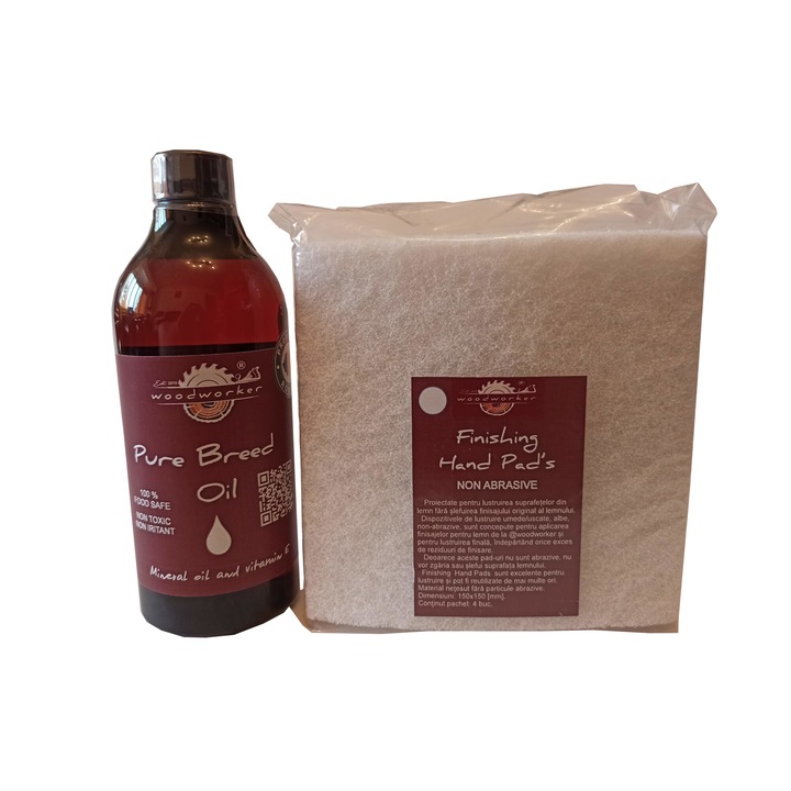 Tömörfa bútor karbantartó készlet, Prep'N Shine-Pure Breed Oil & Hand Pad's Non Abrasive, fehér, 500 ml, élelmiszer-biztonságos, nem mérgező, famegmunkáló