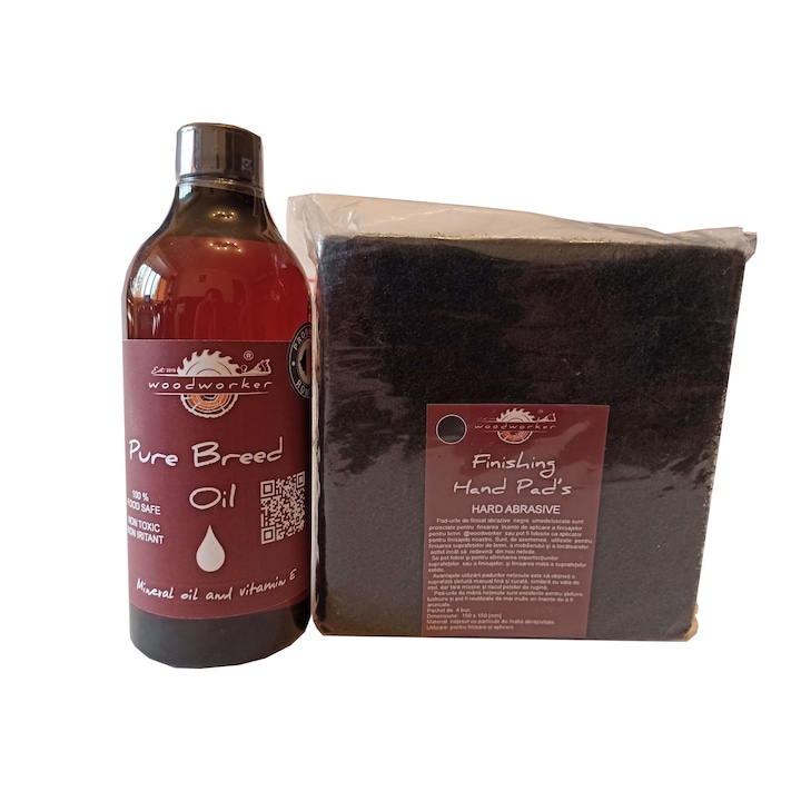 Tömörfa bútor karbantartó készlet, Prep'N Shine-Pure Breed Oil & Hand Pad's Hard Abrasive fekete, 500 ml, élelmiszer-biztonságos, nem mérgező, famegmunkáló