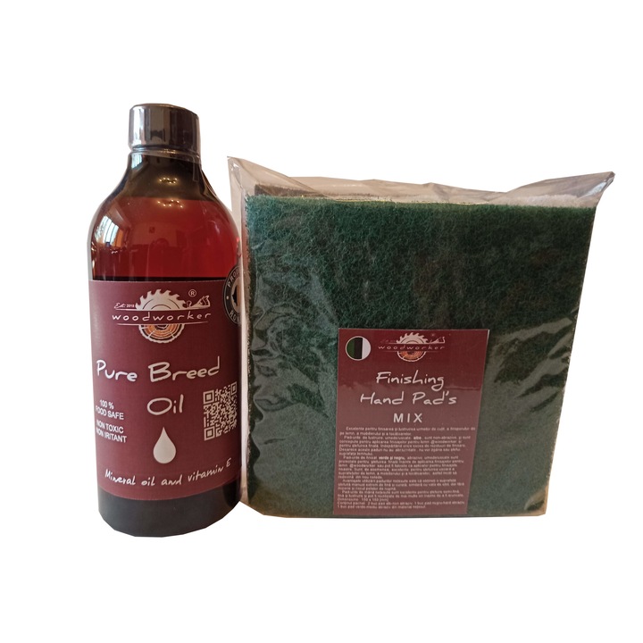 Tömörfa bútor karbantartó készlet, Prep'N Shine-Pure Breed Oil & Hand Pad's Mix, fehér, fekete, zöld, 500 ml, élelmiszer-biztonságos, nem mérgező, famegmunkáló