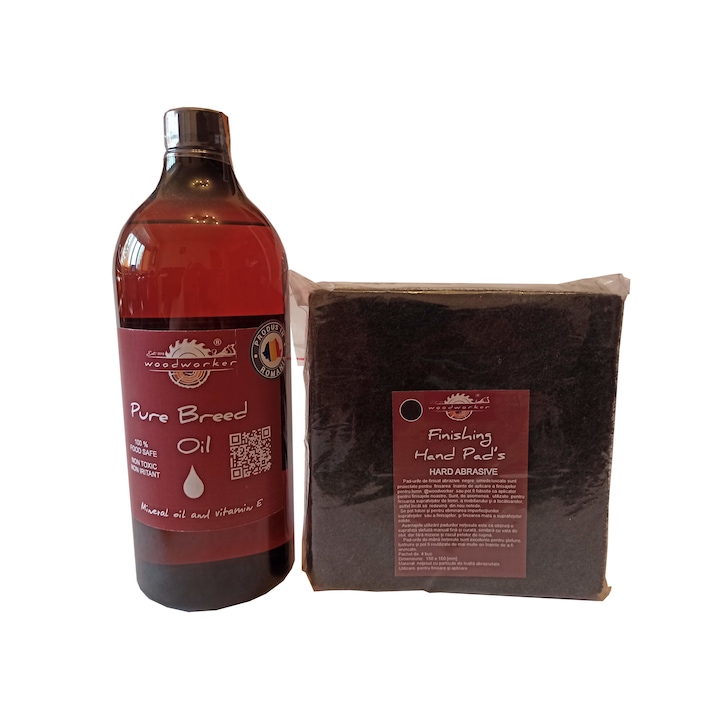 Tömörfa bútor karbantartó készlet, Prep'N Shine-Pure Breed Oil & Hand Pad's Hard Abrasive fekete, 1000 ml, élelmiszer-biztonságos, nem mérgező, famegmunkáló
