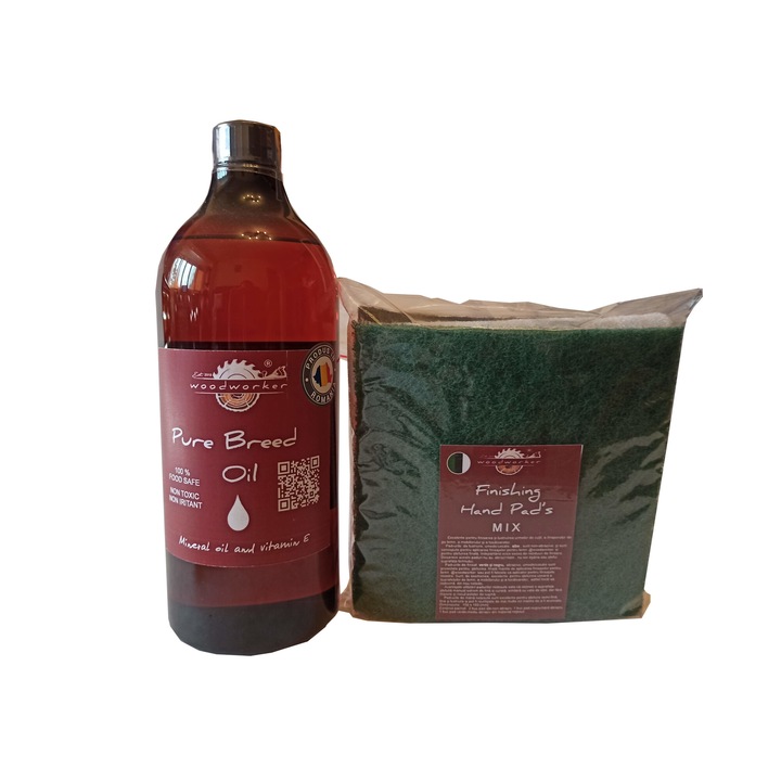 Tömörfa bútor karbantartó készlet, Prep'N Shine-Pure Breed Oil & Hand Pad's Mix, fehér, fekete, zöld, 1000 ml, élelmiszer-biztonságos, nem mérgező, famegmunkáló