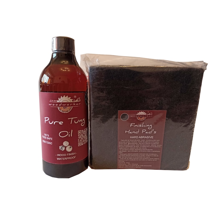 Tömörfa bútor karbantartó készlet, Prep'N Shine-Pure Tung Oil & Hand Pad's Hard Abrasive fekete, 500 ml, élelmiszer-biztonságos, nem mérgező, woodworker