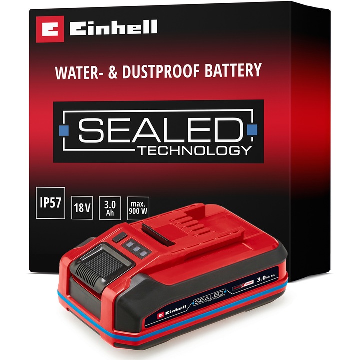 БатерияEinhell 18V 3.0 Ah Sealed Power X-Change Plus 18 V, водоустойчива, клас на защита IP57, съвместимост с всички PXC устройства, без зарядно устройство