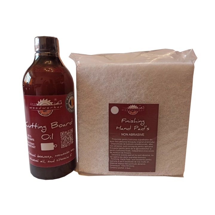 Tömörfa bútor karbantartó készlet, Prep'N Shine-Cutting Board Oil & Hand Pad's Non Abrasive, fehér, 500 ml, aprító, élelmiszer-biztonságos, nem mérgező, famegmunkáló