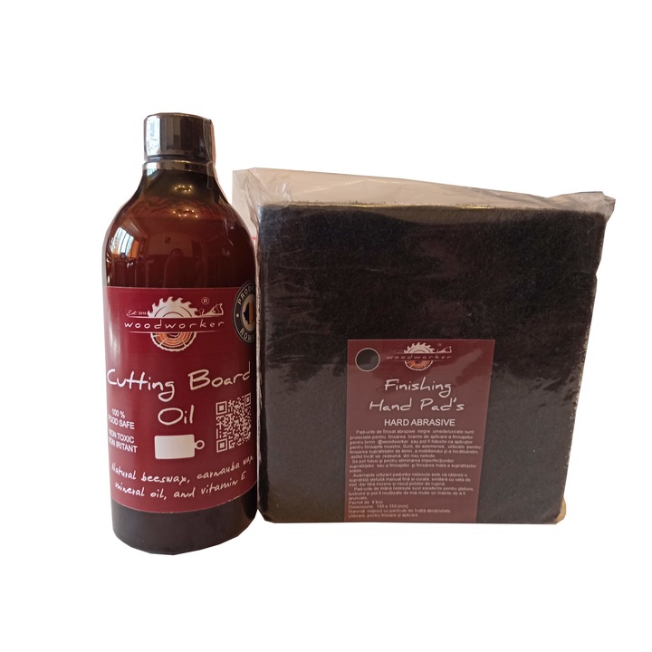 Tömörfa Bútortisztító készlet, Prep'N Shine-Cutting Board Oil & Hand Pad's Hard Abrasive, fekete, 500 ml, aprítók, élelmiszer-biztonságos, nem mérgező, famegmunkáló