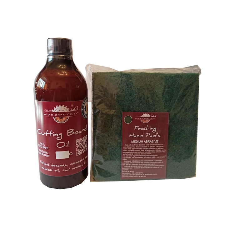 Tömörfa bútor karbantartó készlet, Prep'N Shine-Cutting Board Oil & Hand Pad's Medium Abrasive, zöld, 500 ml, aprítók, élelmiszer-biztonságos, nem mérgező, famegmunkáló