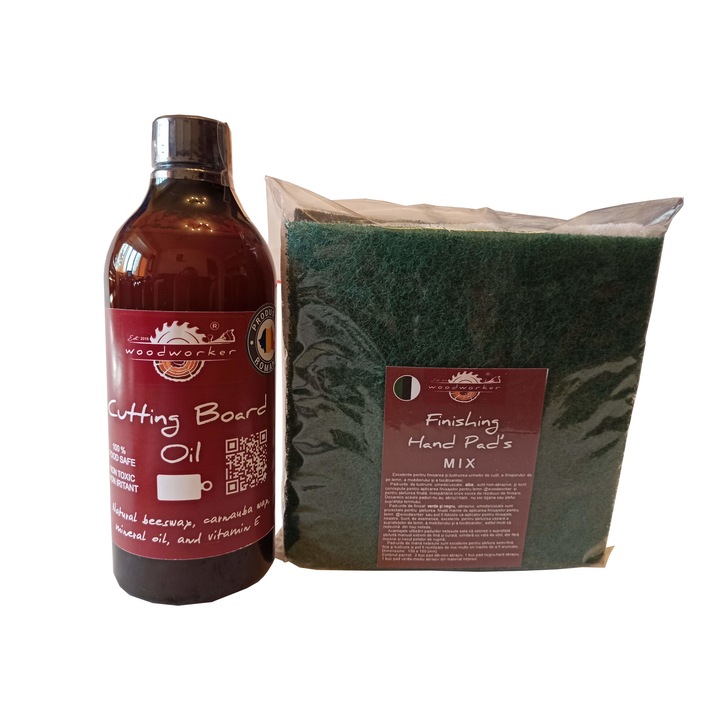 Tömörfa bútor karbantartó készlet, Prep'N Shine-Cutting Board Oil & Hand Pad's Mix Abrasive, fehér, fekete zöld, 500 ml, aprítók, élelmiszer-biztonságos, nem mérgező, famegmunkáló