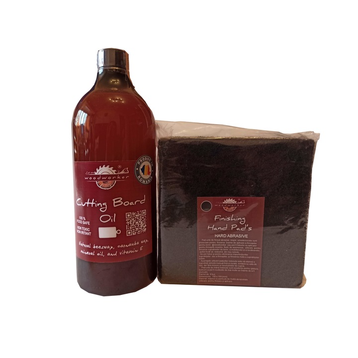 Kit intretinere mobilier lemn masiv, Prep’N Shine-Cutting Board Oil & Hand Pad’s Hard Abrasive, negru, 1000 ml, tocatoare, food-safe, non toxic, woodworker