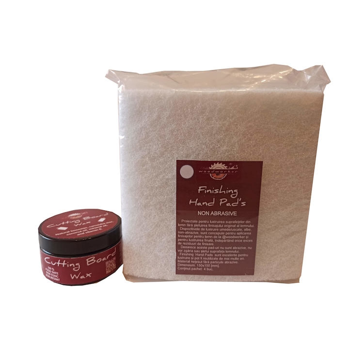 Tömörfa bútor karbantartó készlet, Prep'N Shine-Cutting Board Wax & Hand Pad's Non Abrasive, fehér, 100 ml, vágódeszka, élelmiszer-biztonságos, nem mérgező, woodworker