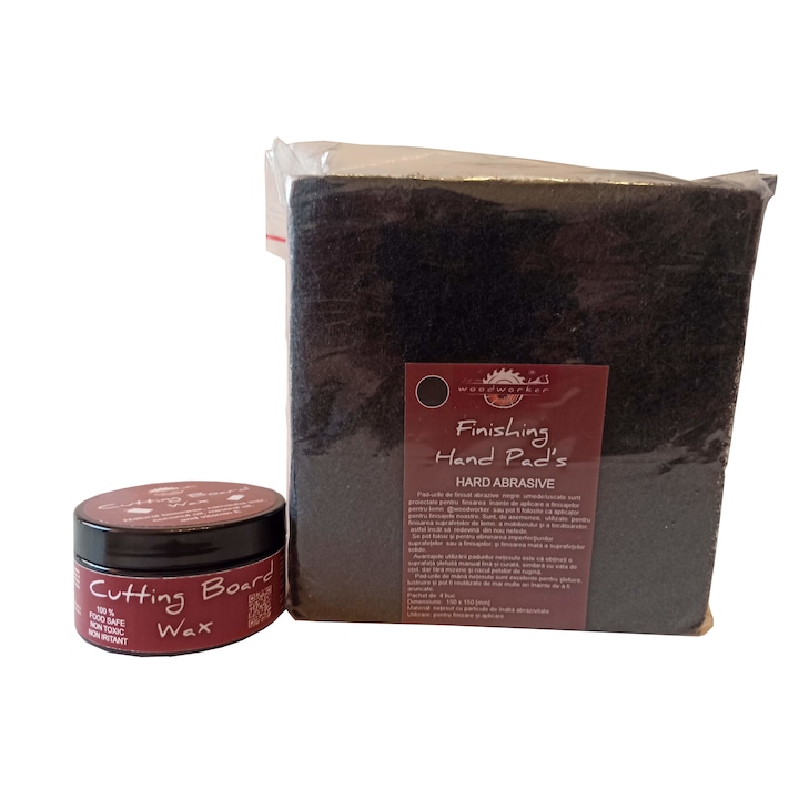 Tömörfa bútor karbantartó készlet, Prep'N Shine-Cutting Board Wax& Hand Pad's Hard Abrasive, fekete, 100 ml, aprítók, élelmiszer-biztonságos, nem mérgező, famegmunkáló