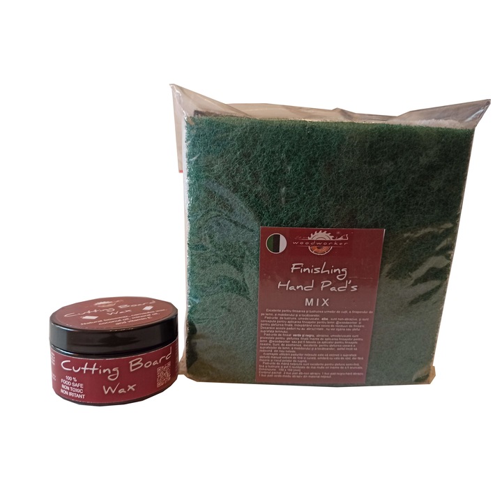 Tömörfa bútor karbantartó készlet, Prep'N Shine-Cutting Board Wax & Hand Pad's Mix, fehér, fekete, zöld, 100 ml, aprítók, élelmiszer-biztonságos, nem mérgező, famegmunkáló