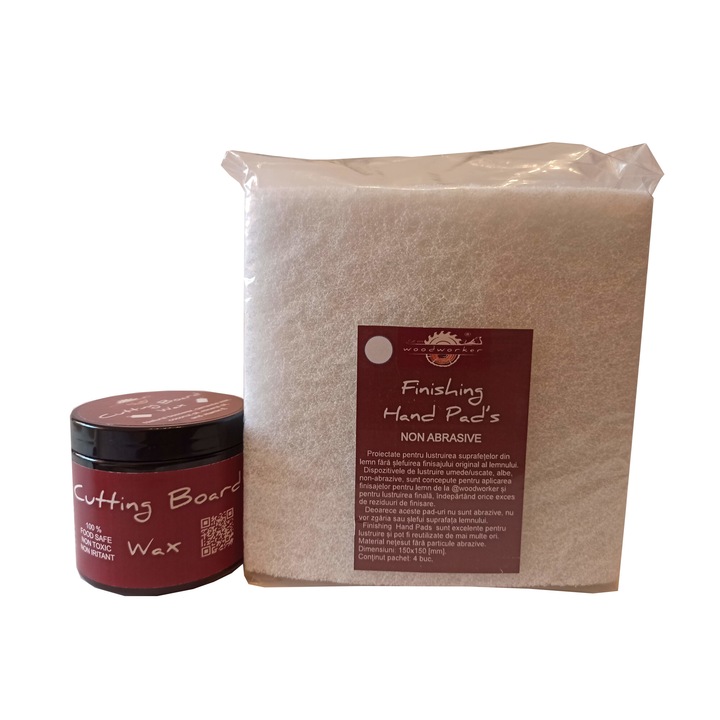 Tömörfa bútor karbantartó készlet, Prep'N Shine-Cutting Board Wax & Hand Pad's Non Abrasive, fehér, 200 ml, aprítók, élelmiszer-biztonságos, nem mérgező, famegmunkáló