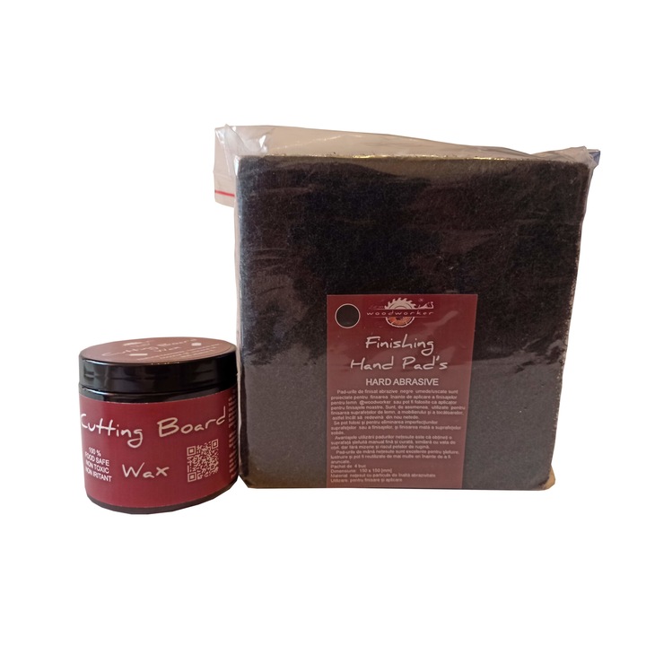 Tömörfa bútor karbantartó készlet, Prep'N Shine-Cutting Board Wax & Hand Pad's Hard Abrasive, fekete, 200 ml, vágódeszka, élelmiszer-biztonságos, nem mérgező, famegmunkáló