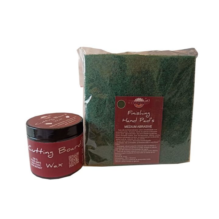 Tömörfa bútor karbantartó készlet, Prep'N Shine-Cutting Board Wax & Hand Pad's Medium Abrasive, zöld, 200 ml, vágódeszkák, élelmiszer-biztonságos, nem mérgező, Woodworker