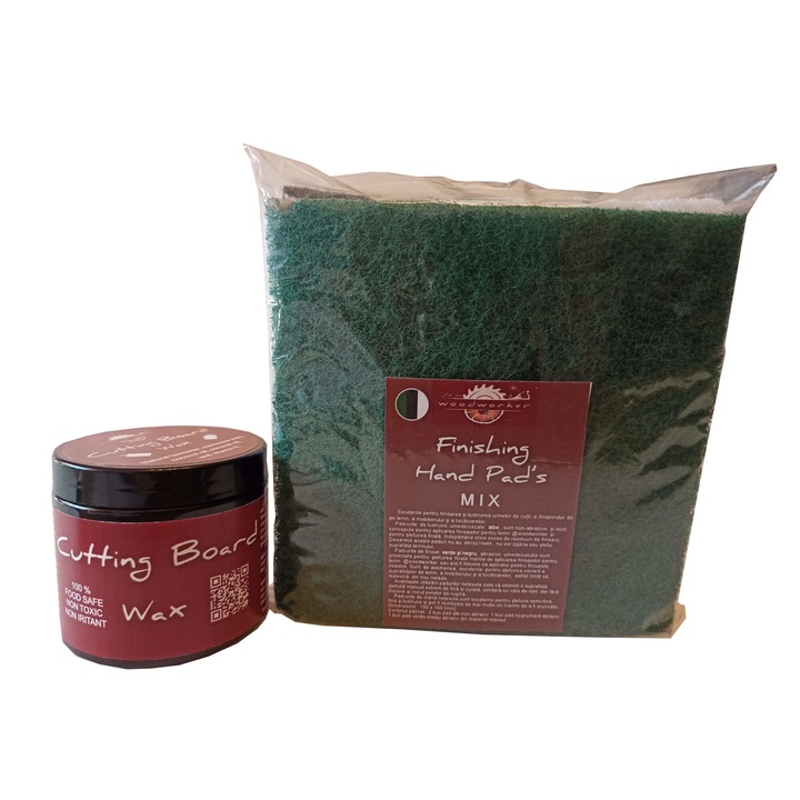 Tömörfa bútor karbantartó készlet, Prep'N Shine-Cutting Board Wax & Hand Pad's Mix, fehér, fekete, zöld, 200 ml, aprítók, élelmiszer-biztonságos, nem mérgező, famegmunkáló