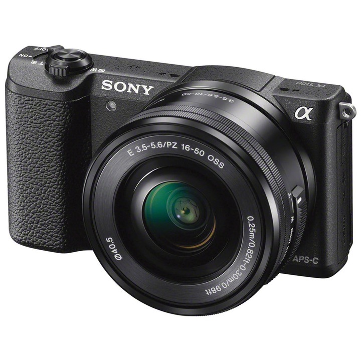 Aparat foto Mirrorless Sony Alpha A5100 L 24.3MP, Negru + Obiectiv Sony SELP1650, 16-50mm