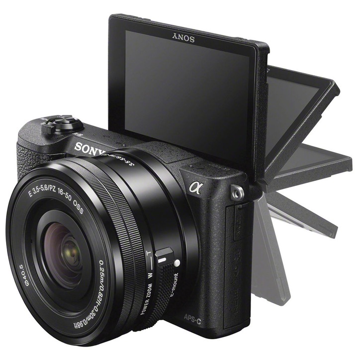 Aparat foto Mirrorless Sony Alpha A5100 L 24.3MP, Negru + Obiectiv Sony SELP1650, 16-50mm