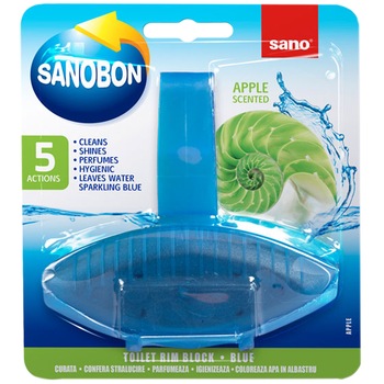 Odorizant solid Sano pentru vasul toaletei, Bon Blue Apple, 55g Odorizant solid Sano pentru vasul toaletei, Bon Blue Apple, 55g