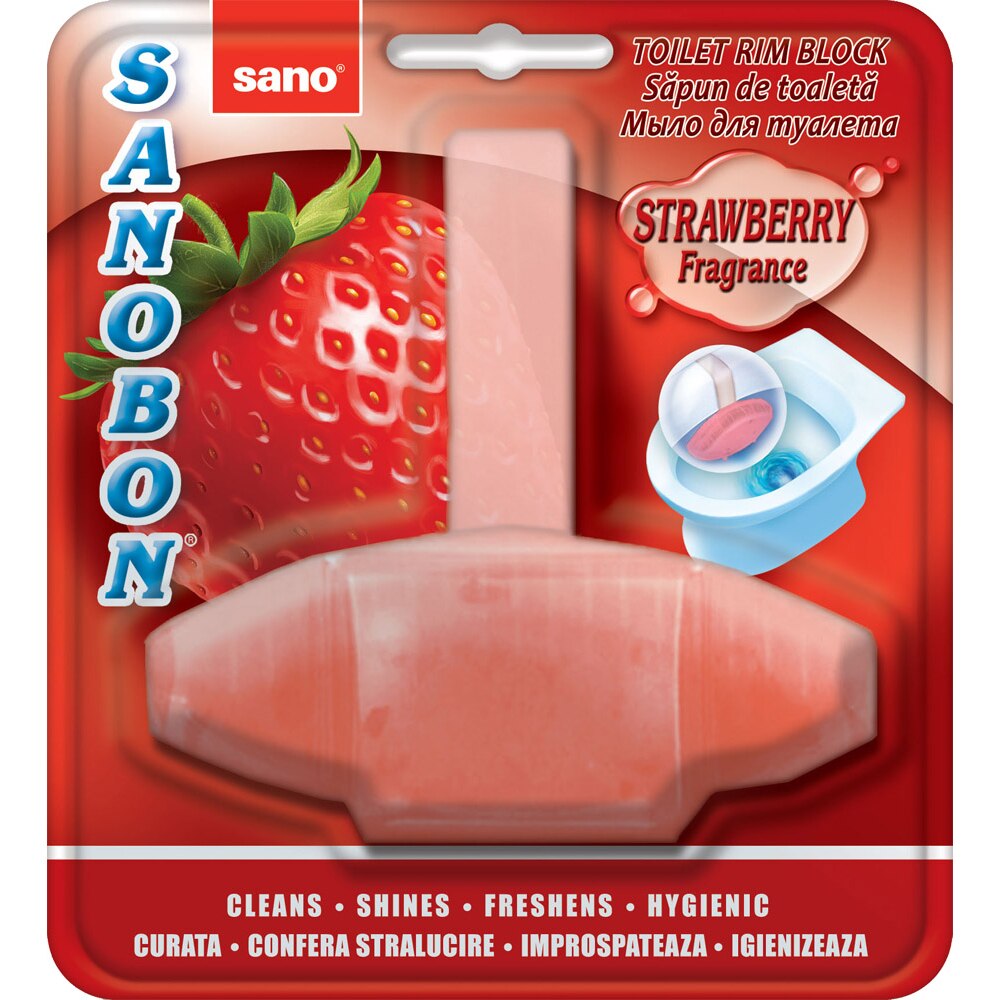 Odorizant solid Sano pentru vasul toaletei, Bon Strawberry, 55g