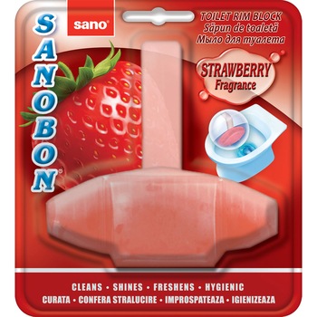 Odorizant solid Sano pentru vasul toaletei, Bon Strawberry, 55g Odorizant solid Sano pentru vasul toaletei, Bon Strawberry, 55g
