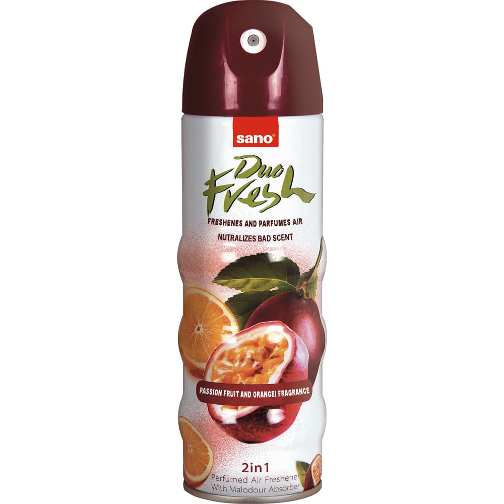 Odorizant de camera cu aerosol Sano Fresh Duo Passion fruit & Orange, 300 ml