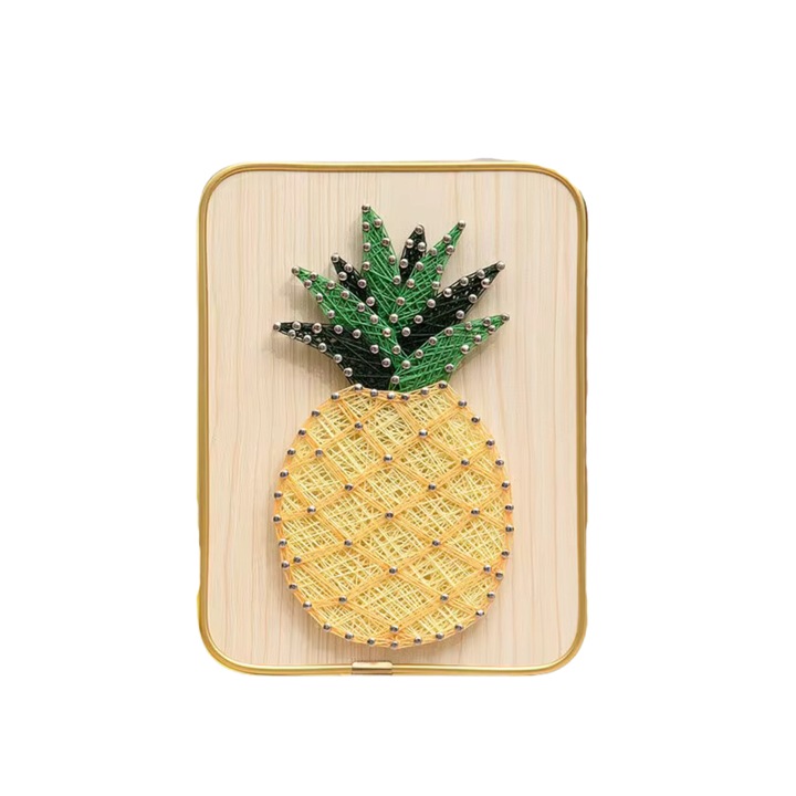 Комплект за занаяти String Art с конец за деца и възрастни, модел АНАНАС, 3D ефект, DIY материал, предварително перфорирана дървена опора, офис орнамент, ръчна изработка, размери 15 x 20 cm