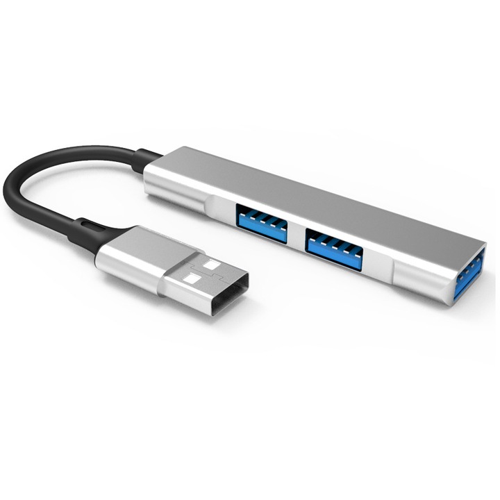 USB хъб адаптер MRG MGL231, 3x USB, USB 3.0, Multiport 3 в 1, съвместим Macbook, Ipad и Android, ултра тънък, сребрист