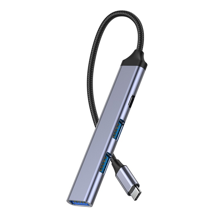 Адаптер Hub USB Type-C PD MRG MGL232, 3x USB, USB 3.0, Multiport 4 в 1, Алуминий, Plug&PLay Connection, Ultra Slim, Сребрист
