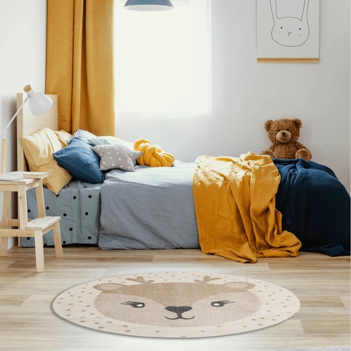 Covor Camera Copii Velutto 133 Cu 133 cm Polipropilena Frize Bej Rotund D