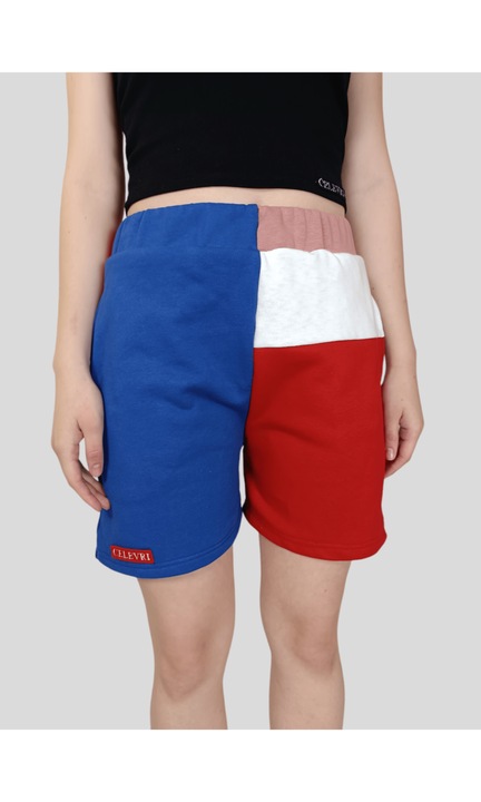 Pantaloni scurti, de dama, color blockfzx, Multicolor