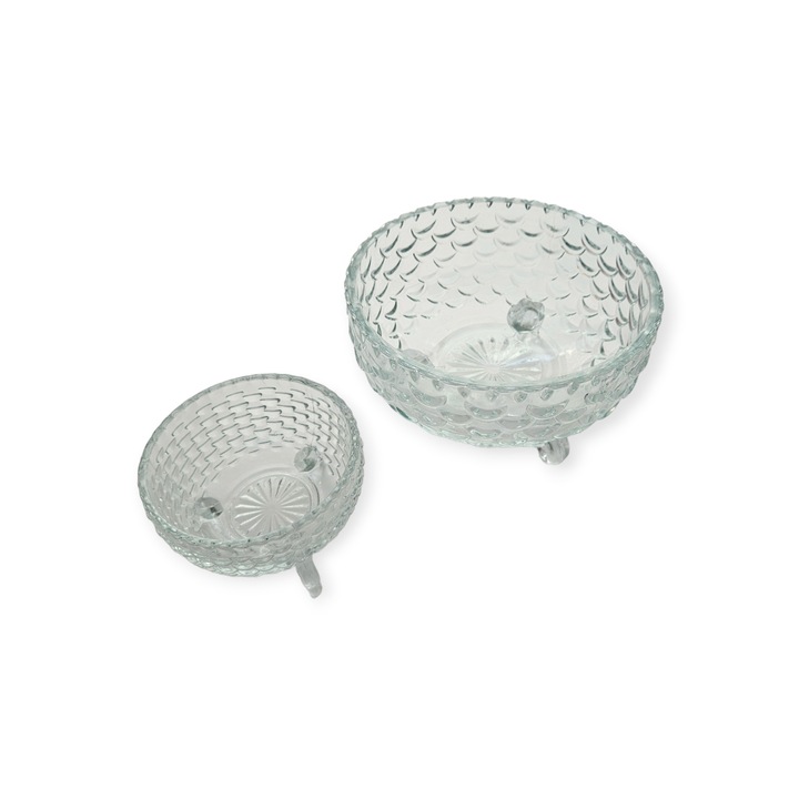 Set 7 boluri arizona, din sticla transparenta, cu model, cu picioare, 500 ml, 200 ml