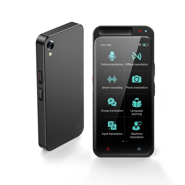 Dispozitiv de traducere a limbii, traducere instantanee de inalta precizie cu ecran tactil de 5,0 inch acceptat Traducere voce/text/offline/foto, WALALLA, argintiu|negru