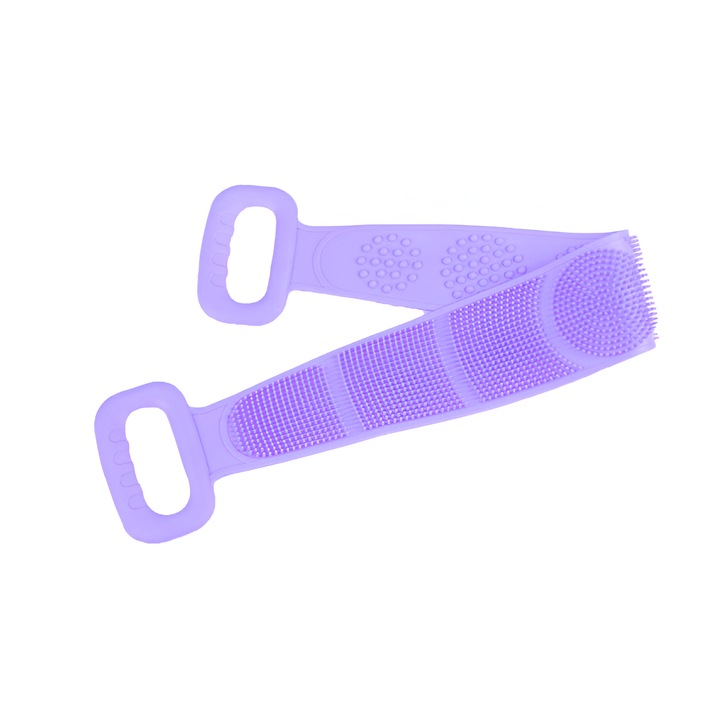 Четка за баня за миене на гърба, търкане и масаж, с ивици от двете страни, мека, мека на допир, силикон, лилава, ALMK